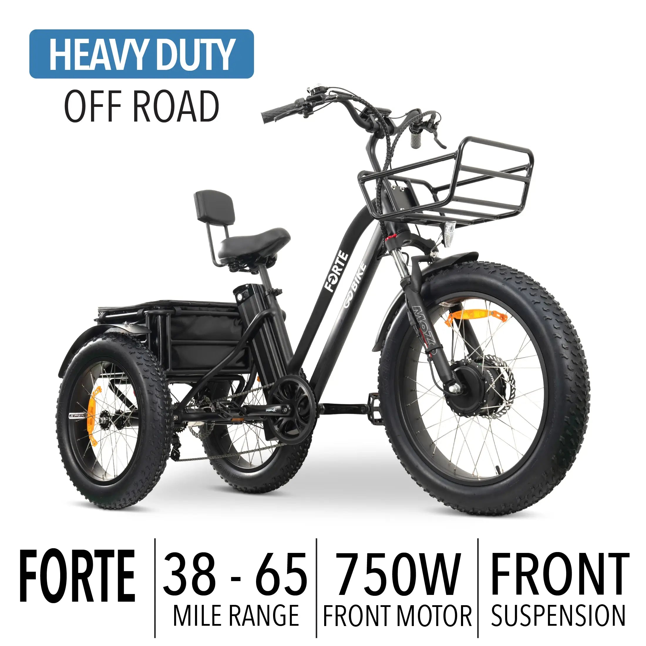 FORTE Electric Tricycle Black / Up to 52 miles* (13AH li-ion)