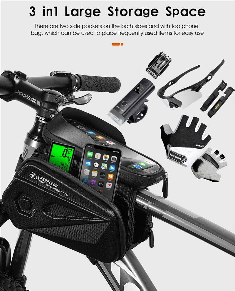 Bicycle Bag Phone Bag Waterproof Front Frame Cycling Bag Sensitive Touch Screen Road Bike Bag Bicycle Phone Bag Bike Phone Holder EVA Waterproof Handlebar Bag With Sensitive Bike Phone Front Frame Bag Bicycle Bag Phone Mount Top Tube Bag Bike 6.0 - 7.4 Inch - UrbanCycling.com