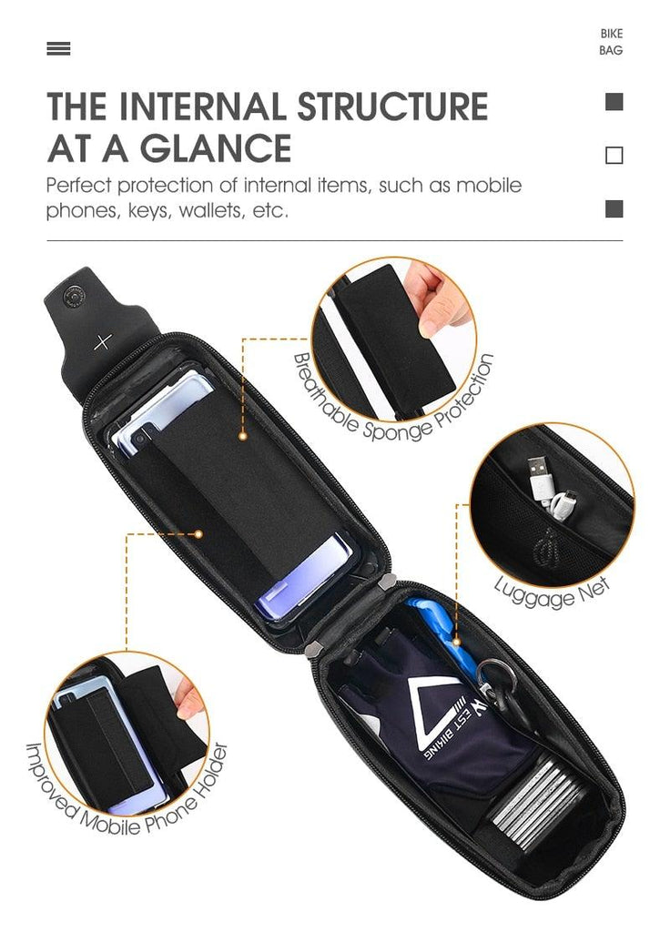Bicycle Bag Phone Bag Waterproof Front Frame Cycling Bag Sensitive Touch Screen Road Bike Bag Bicycle Phone Bag Bike Phone Holder EVA Waterproof Handlebar Bag With Sensitive Bike Phone Front Frame Bag Bicycle Bag Phone Mount Top Tube Bag Bike 6.0 - 7.4 Inch - UrbanCycling.com