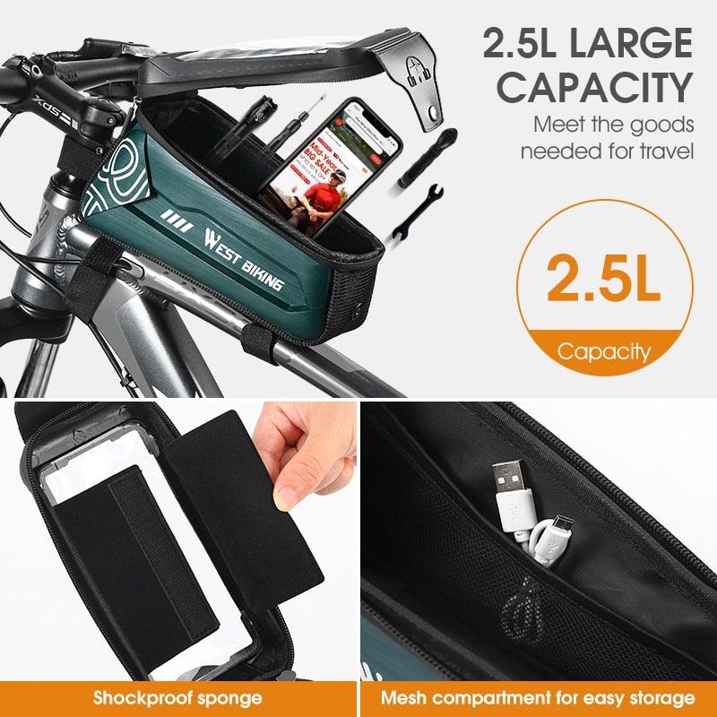 Bicycle Bag Phone Bag Waterproof Front Frame Cycling Bag Sensitive Touch Screen Road Bike Bag Bicycle Phone Bag Bike Phone Holder EVA Waterproof Handlebar Bag With Sensitive Bike Phone Front Frame Bag Bicycle Bag Phone Mount Top Tube Bag Bike 6.0 - 7.4 Inch - UrbanCycling.com