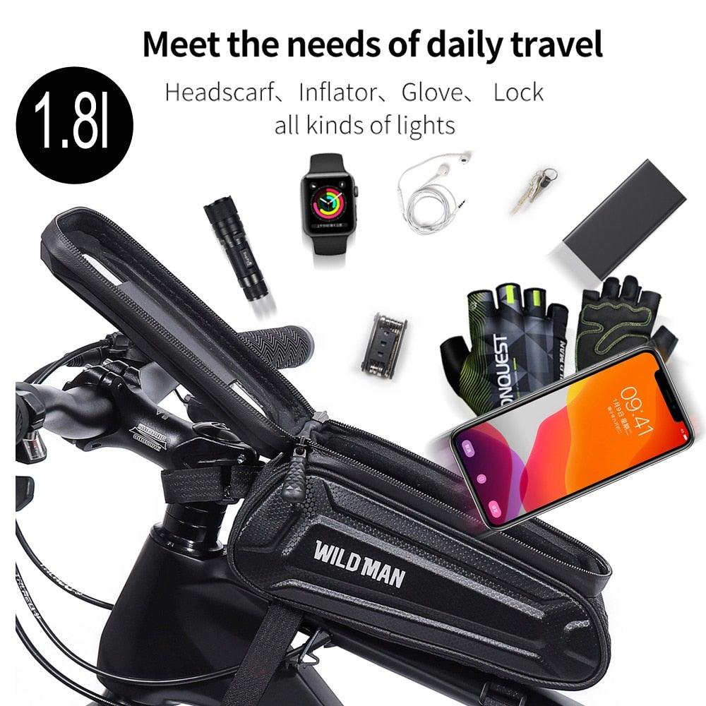 Bike Bag 1.8L Frame Front Tube Cycling Bag Bicycle Waterproof Phone Case Holder Touchscreen Bag Accessories Universal Bicycle Handlebar Bag Top Tube Bike Bag Bicycle Bag Top Tube Bag Bike Phone Case Holder Compatible With Smartphones - UrbanCycling.com