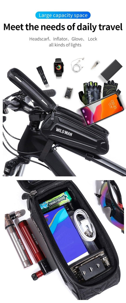 Bike Bag 1.8L Frame Front Tube Cycling Bag Bicycle Waterproof Phone Case Holder Touchscreen Bag Accessories Universal Bicycle Handlebar Bag Top Tube Bike Bag Bicycle Bag Top Tube Bag Bike Phone Case Holder Compatible With Smartphones - UrbanCycling.com