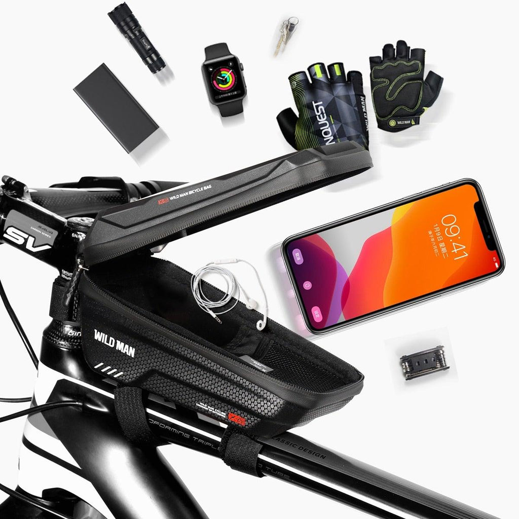 Bike Bag Frame Front Top Tube Waterproof Hard Shell Cycling Bag Touch Screen Phone Case Bicycle Accessories Bike Phone Mount Bag Cycling Waterproof Front Frame Top Tube Handlebar Bag With Touch Screen Holder Case - UrbanCycling.com