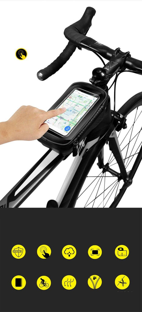 Bike Bag Frame Front Top Tube Waterproof Hard Shell Cycling Bag Touch Screen Phone Case Bicycle Accessories Bike Phone Mount Bag Cycling Waterproof Front Frame Top Tube Handlebar Bag With Touch Screen Holder Case - UrbanCycling.com