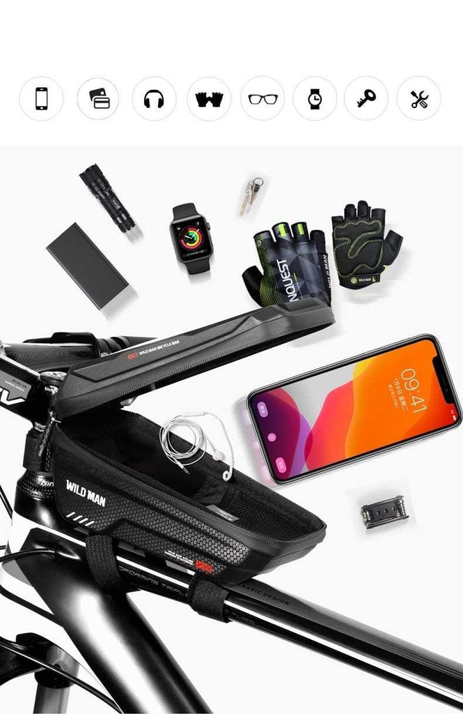 Bike Bag Frame Front Top Tube Waterproof Hard Shell Cycling Bag Touch Screen Phone Case Bicycle Accessories Bike Phone Mount Bag Cycling Waterproof Front Frame Top Tube Handlebar Bag With Touch Screen Holder Case - UrbanCycling.com