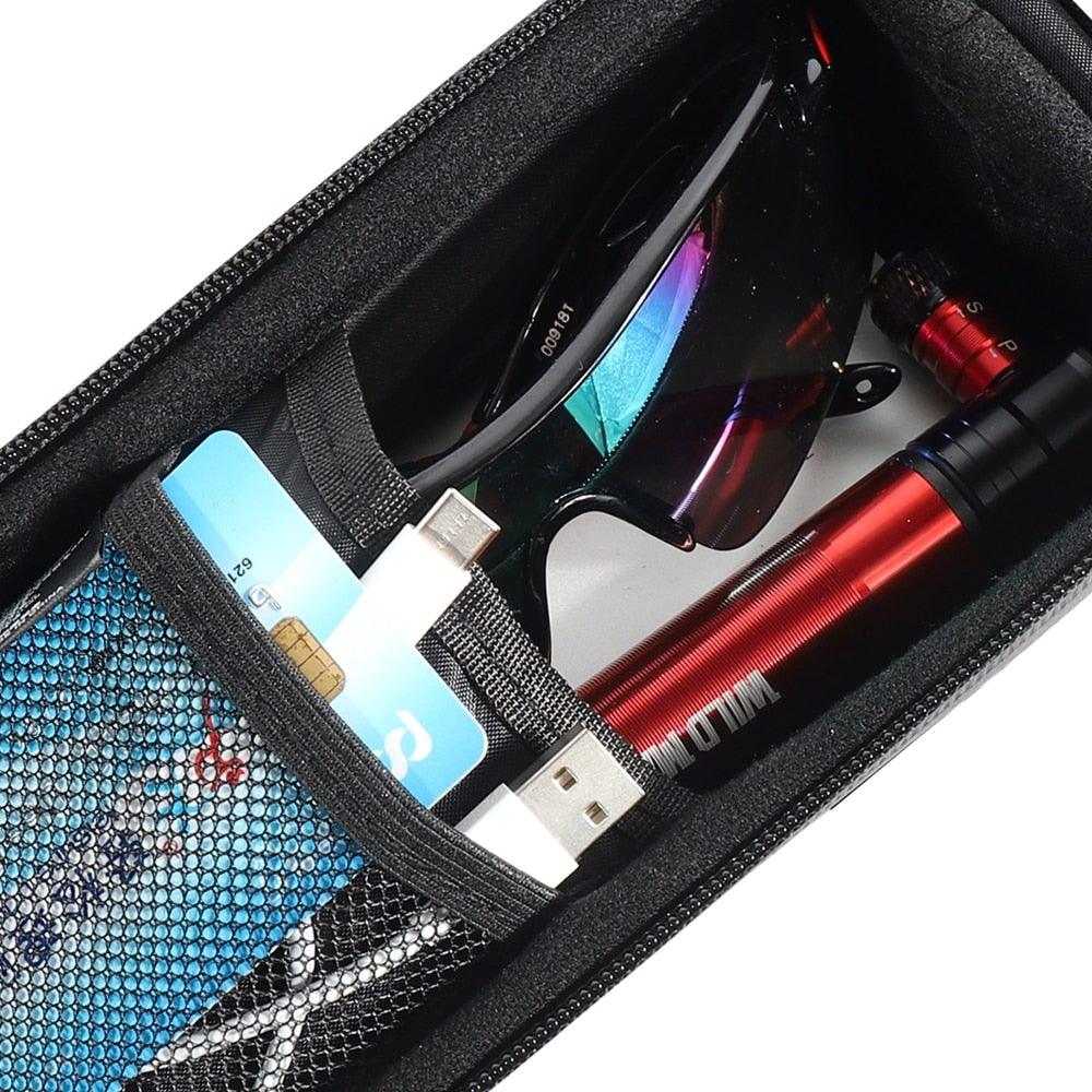 Black Bike Bag Frame Front Top Tube Cycling Bag Waterproof Phone Case Touchscreen Bag Pack Bicycle Accessories Bike Bicycle Bag Waterproof Bike Phone Mount Bag Front Frame Top Tube Handlebar Bag Touch Screen Holder Case For Cell Phones 6.6in - UrbanCycling.com