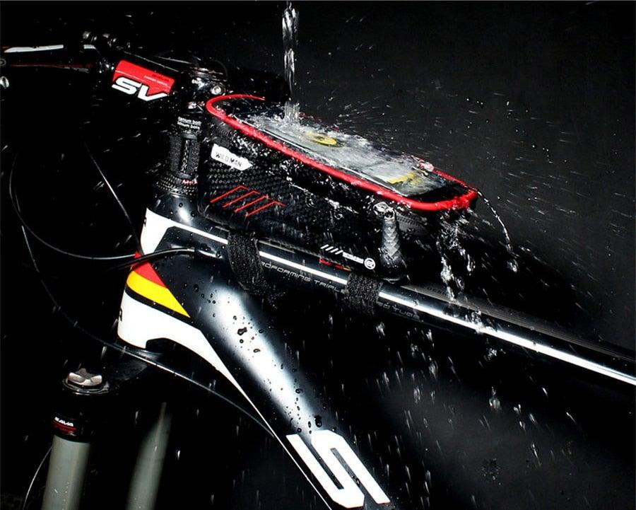 Black Bike Bag Frame Front Top Tube Cycling Bag Waterproof Phone Case Touchscreen Bag Pack Bicycle Accessories Bike Bicycle Bag Waterproof Bike Phone Mount Bag Front Frame Top Tube Handlebar Bag Touch Screen Holder Case For Cell Phones 6.6in - UrbanCycling.com