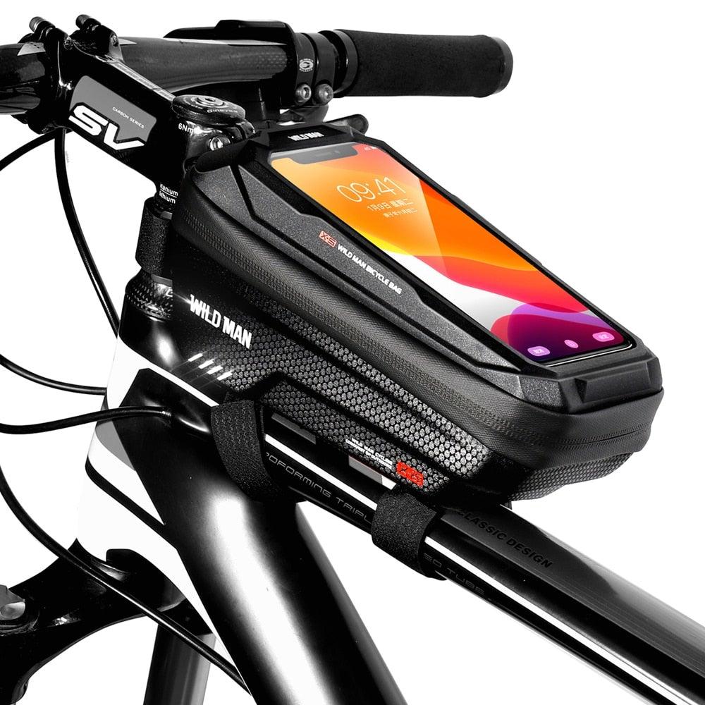 Black Bike Bag Frame Front Top Tube Cycling Bag Waterproof Phone Case Touchscreen Bag Pack Bicycle Accessories Bike Bicycle Bag Waterproof Bike Phone Mount Bag Front Frame Top Tube Handlebar Bag Touch Screen Holder Case For Cell Phones 6.6in - UrbanCycling.com