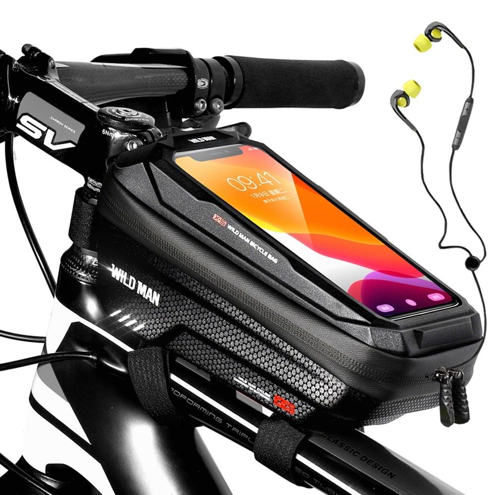 Black Bike Bag Frame Front Top Tube Cycling Bag Waterproof Phone Case Touchscreen Bag Pack Bicycle Accessories Bike Bicycle Bag Waterproof Bike Phone Mount Bag Front Frame Top Tube Handlebar Bag Touch Screen Holder Case For Cell Phones 6.6in - UrbanCycling.com