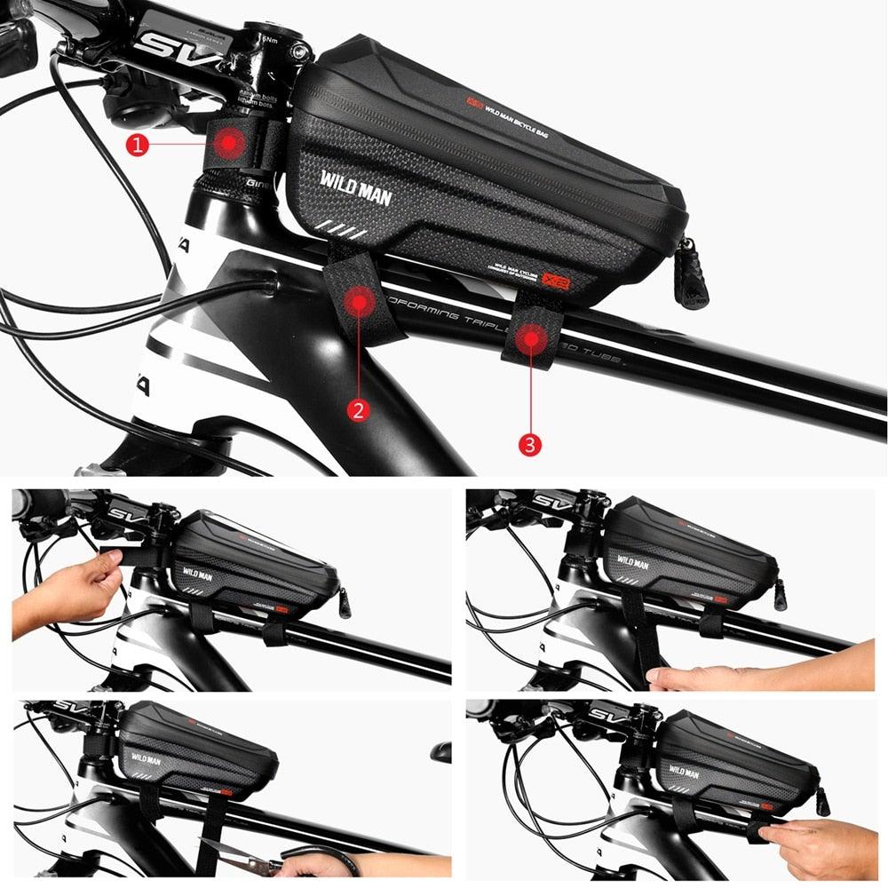 Black Bike Bag Frame Front Top Tube Cycling Bag Waterproof Phone Case Touchscreen Bag Pack Bicycle Accessories Bike Bicycle Bag Waterproof Bike Phone Mount Bag Front Frame Top Tube Handlebar Bag Touch Screen Holder Case For Cell Phones 6.6in - UrbanCycling.com