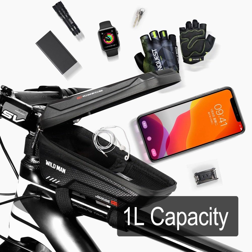 Black Bike Bag Frame Front Top Tube Cycling Bag Waterproof Phone Case Touchscreen Bag Pack Bicycle Accessories Bike Bicycle Bag Waterproof Bike Phone Mount Bag Front Frame Top Tube Handlebar Bag Touch Screen Holder Case For Cell Phones 6.6in - UrbanCycling.com
