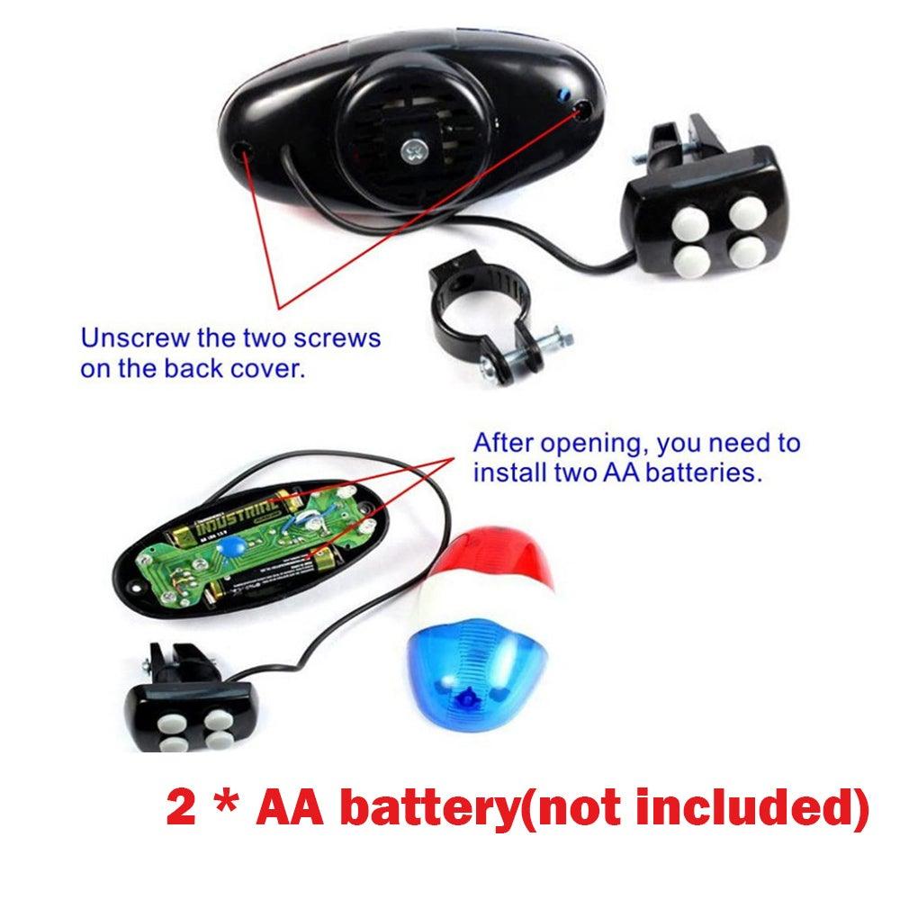 Durable Waterproof Multifunction Cycle Lamp 4 Loud Siren Sound Trumpet Police 6 LED Light Electronic Siren Bike Bell Battery Bike Bicycle Police Strobe Blue Red Bicycle Safety Light Loud Siren Sound Cycling Horn Bells - UrbanCycling.com