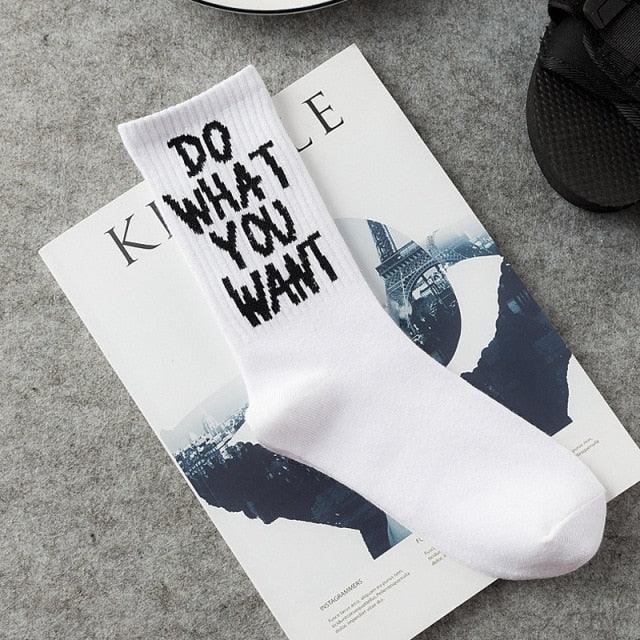 Fashion Letter Socks Unisex Hip - hop Street Sports Crew Black White Hipster Popular Skateboard Cotton Socks Running Cycling Cute Socks Unisex Socks For Men And Women - UrbanCycling.com