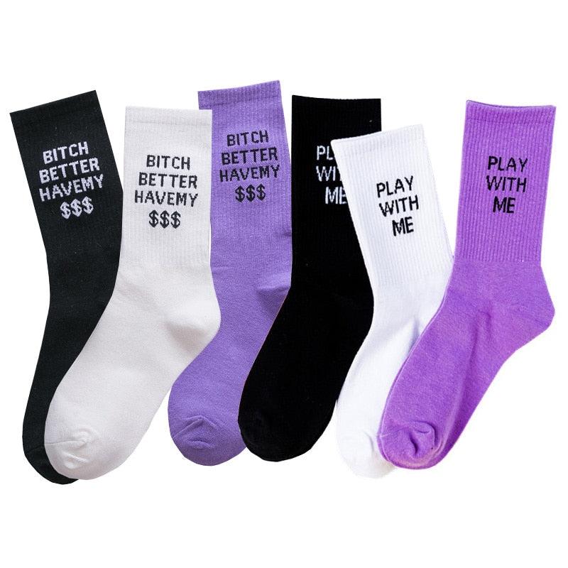 Fashion Letter Socks Unisex Hip - hop Street Sports Crew Black White Hipster Popular Skateboard Cotton Socks Running Cycling Cute Socks Unisex Socks For Men And Women - UrbanCycling.com