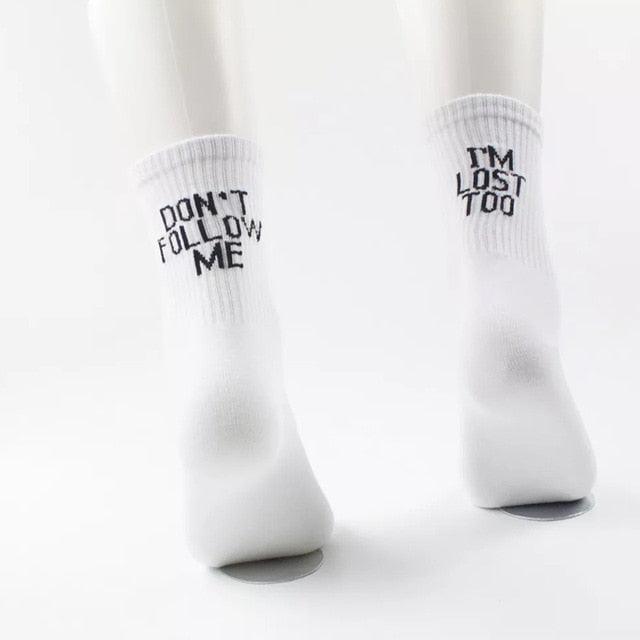 Fashion Letter Socks Unisex Hip - hop Street Sports Crew Black White Hipster Popular Skateboard Cotton Socks Running Cycling Cute Socks Unisex Socks For Men And Women - UrbanCycling.com