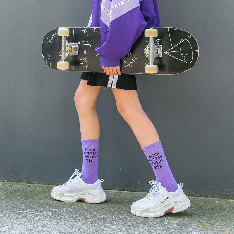 Fashion Letter Socks Unisex Hip - hop Street Sports Crew Black White Hipster Popular Skateboard Cotton Socks Running Cycling Cute Socks Unisex Socks For Men And Women - UrbanCycling.com