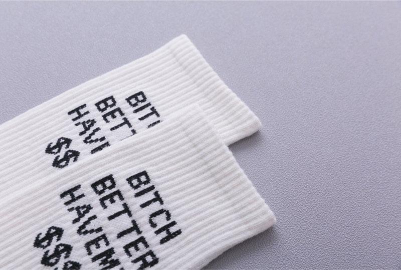 Fashion Letter Socks Unisex Hip - hop Street Sports Crew Black White Hipster Popular Skateboard Cotton Socks Running Cycling Cute Socks Unisex Socks For Men And Women - UrbanCycling.com