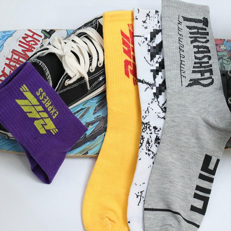 Fashion Men Street Wear Cool Cotton Socks Harajuku Funny Socks Trendy Women Long Socks Crew Socks White Hip Hop Socks Basketball Running Cycling Socks For Men And Women - UrbanCycling.com