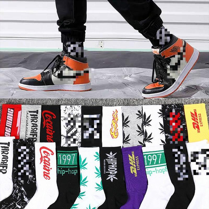 Fashion Men Street Wear Cool Cotton Socks Harajuku Funny Socks Trendy Women Long Socks Crew Socks White Hip Hop Socks Basketball Running Cycling Socks For Men And Women - UrbanCycling.com