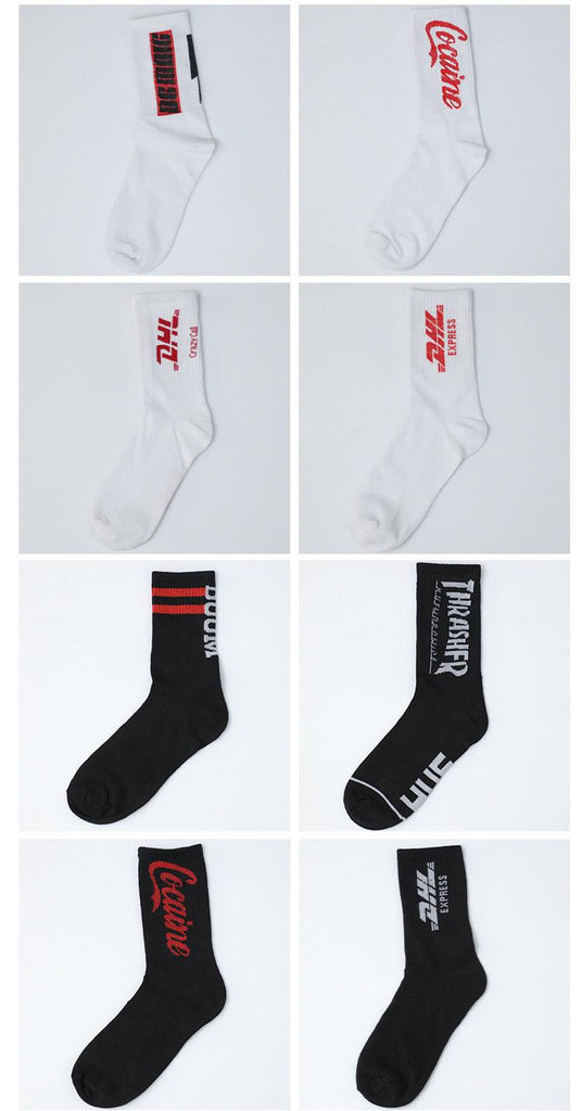 Fashion Men Street Wear Cool Cotton Socks Harajuku Funny Socks Trendy Women Long Socks Crew Socks White Hip Hop Socks Basketball Running Cycling Socks For Men And Women - UrbanCycling.com