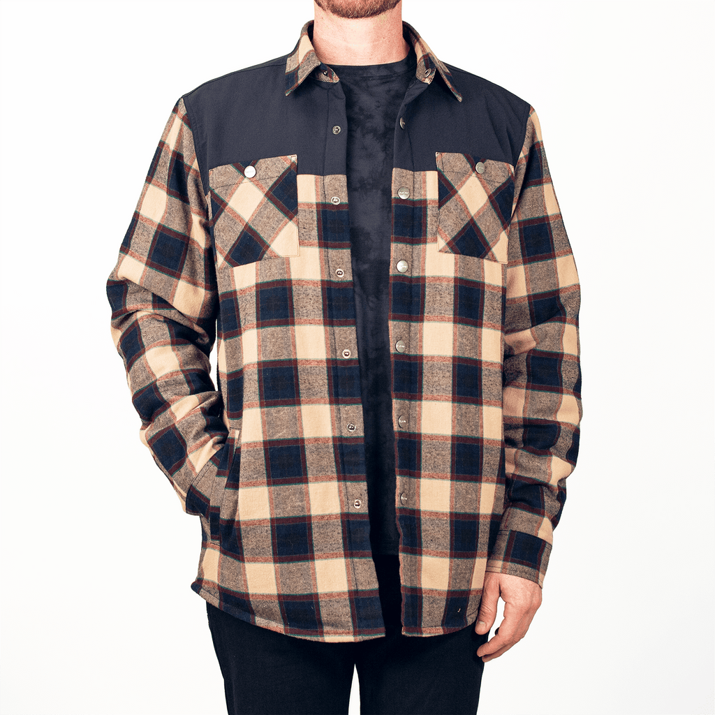 Flannel Jacket - Navy/Tan Plaid - UrbanCycling.com
