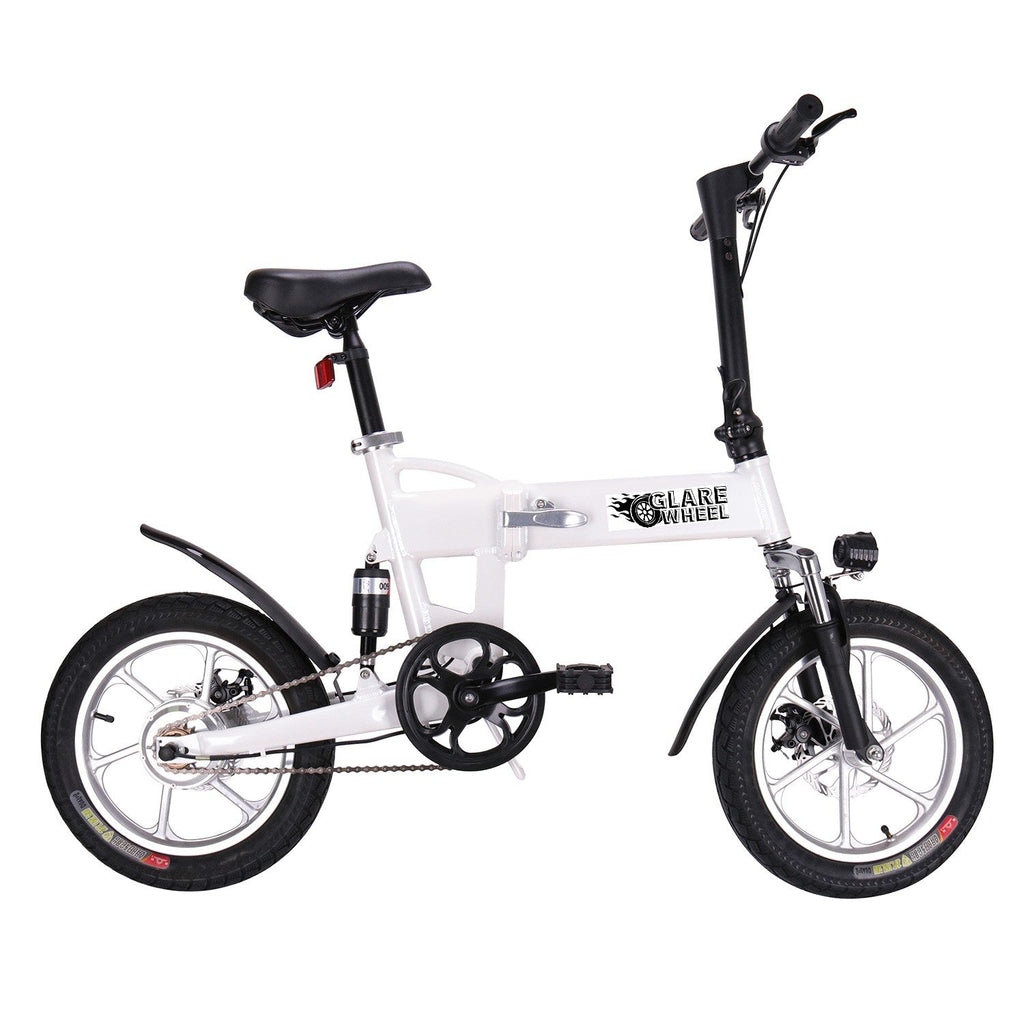 GlareWheel 16'' Folding Electric City Bike X3 White - UrbanCycling.com