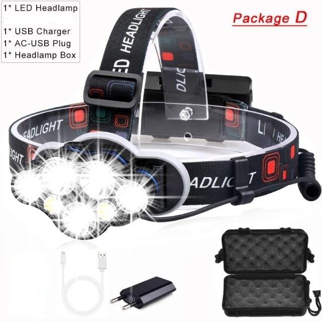 High Lumen Ultra Bright Powerful Rechargeable LED Headlamp USB Head Lamp 7 LED Headlight Head Flashlight Waterproof Flashlight Head Torch For Outdoor Camping Cycling Running Fishing - UrbanCycling.com
