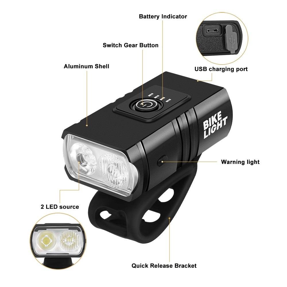LED Bicycle Light Front USB Rechargeable 1000 Lumen Bike Front Lamp Mountain Bicycle Headlight Adjustable Lightness And Flashlight With Waterproof IPX5 And Large Capacity Battery - UrbanCycling.com