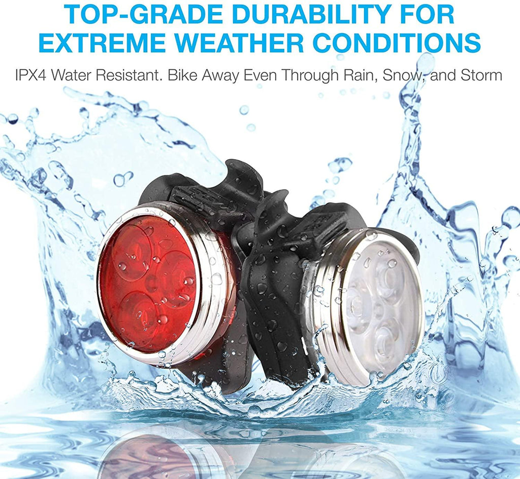 Lightweight USB Rechargeable Bike Light Set Super Bright Front Headlight And Rear LED Bicycle Light 4 Light Mode Options USB Rechargeable Bike Light Set LED Bicycle Front Headlight And Rear Taillight Lithium Battery 650mAh - UrbanCycling.com