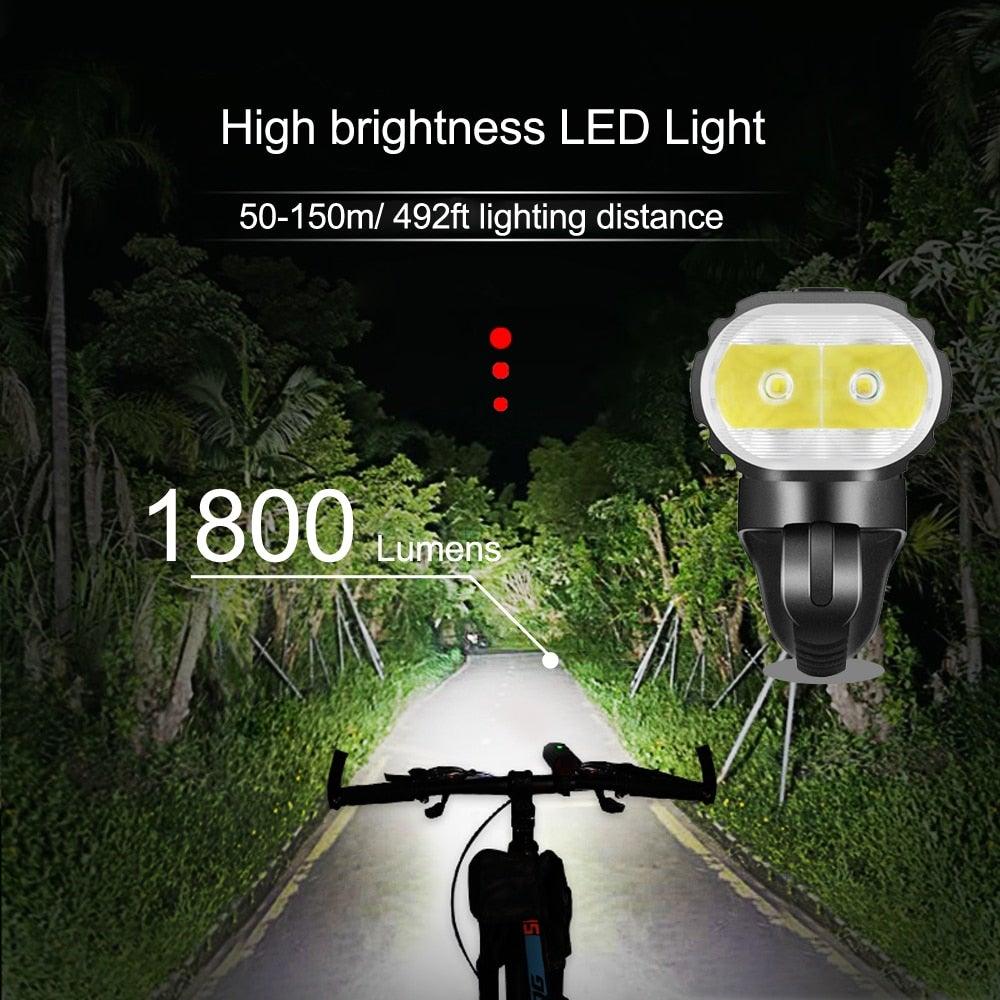 Multifunctional Bike Light Headlight Holder Powerful Flashlight USB Charging LED Bicycle Front Light 5 Light Modes Powerful Waterproof Bicycle Light Easy To Mount Fits All Bicycles 1800 Lumens - UrbanCycling.com