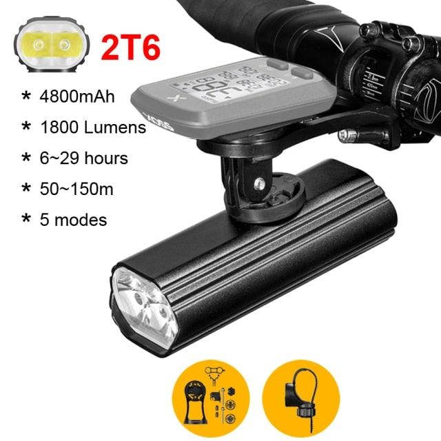 Multifunctional Bike Light Headlight Holder Powerful Flashlight USB Charging LED Bicycle Front Light 5 Light Modes Powerful Waterproof Bicycle Light Easy To Mount Fits All Bicycles 1800 Lumens - UrbanCycling.com