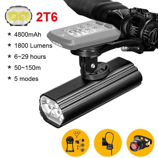Multifunctional Bike Light Headlight Holder Powerful Flashlight USB Charging LED Bicycle Front Light 5 Light Modes Powerful Waterproof Bicycle Light Easy To Mount Fits All Bicycles 1800 Lumens - UrbanCycling.com
