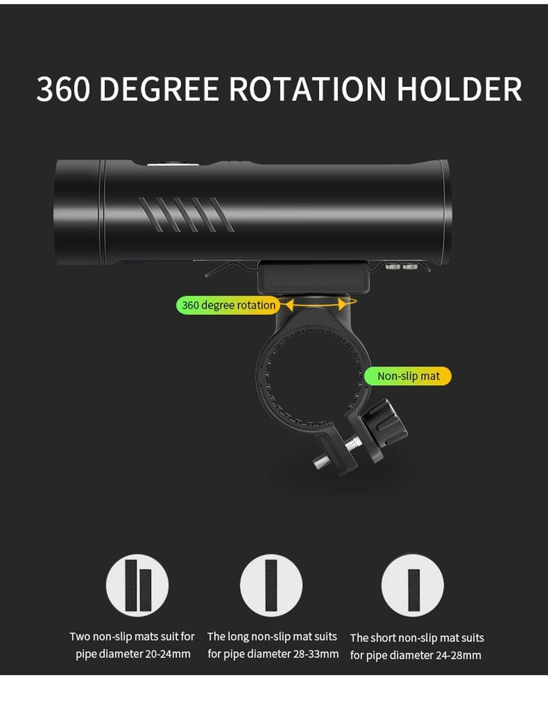 Multifunctional Bike Light Headlight Holder Powerful Flashlight USB Charging LED Bicycle Front Light 5 Light Modes Powerful Waterproof Bicycle Light Easy To Mount Fits All Bicycles 1800 Lumens - UrbanCycling.com