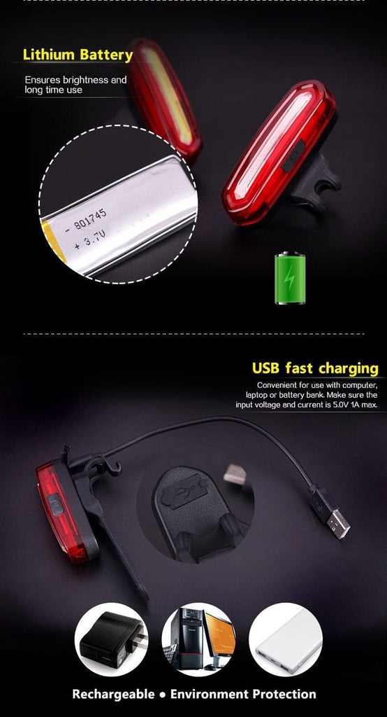 Rechargeable LED USB Mountain Bike Tail Light Taillight Safety Warning Bicycle Rear Light Bicycle Lamp Red High Intensity Rear LED Accessories Fits On Any Road Bikes Helmets - UrbanCycling.com