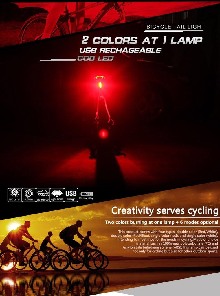 Rechargeable LED USB Mountain Bike Tail Light Taillight Safety Warning Bicycle Rear Light Bicycle Lamp Red High Intensity Rear LED Accessories Fits On Any Road Bikes Helmets - UrbanCycling.com