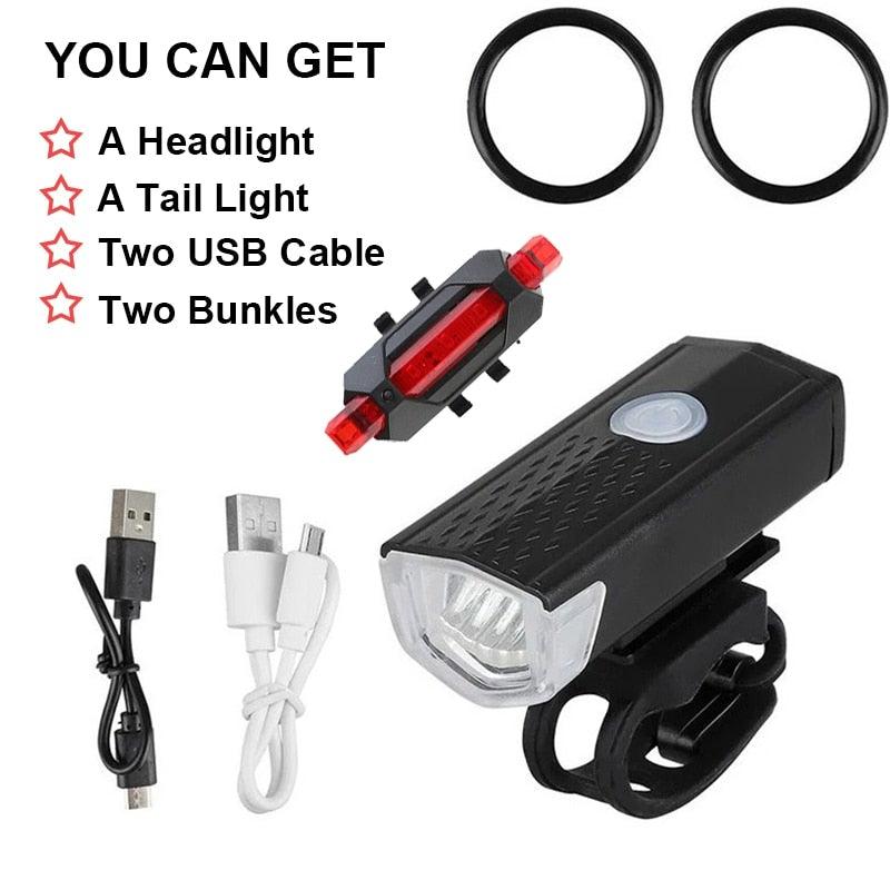 Rechargeable USB Bike Light Bicycle Front Rear Back Taillight Cycling Headlight Bicycle Lamp Flashlight Powerful Front And Back Lights Bicycle Accessories For Night Riding Cycling Safety Best Headlight With USB Tail - UrbanCycling.com