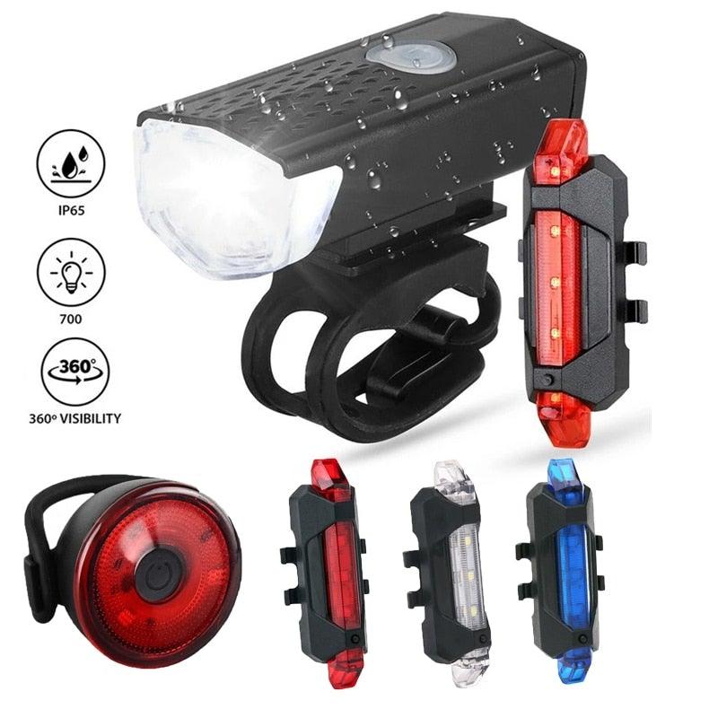 Rechargeable USB Bike Light Bicycle Front Rear Back Taillight Cycling Headlight Bicycle Lamp Flashlight Powerful Front And Back Lights Bicycle Accessories For Night Riding Cycling Safety Best Headlight With USB Tail - UrbanCycling.com