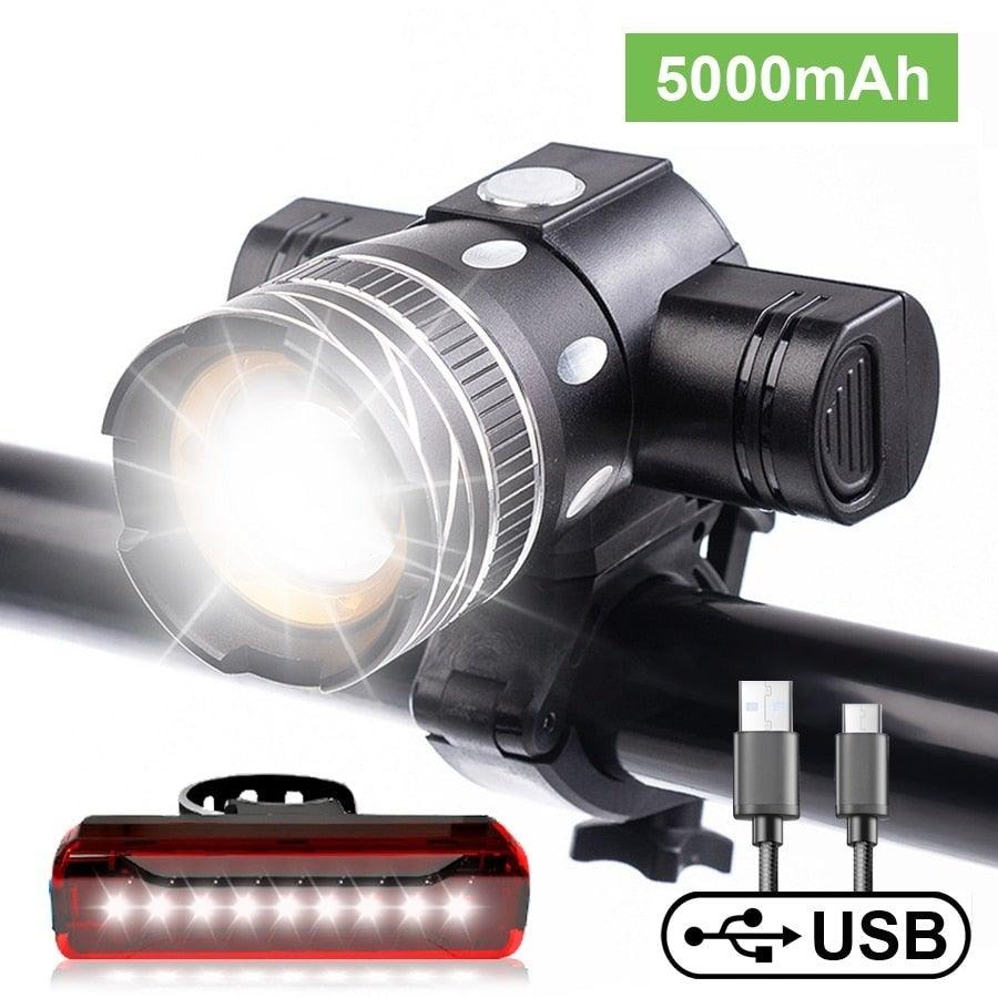 Rotatable Bicycle Light 800 Lumen Led Bike Headlight Zoom USB Rechargeable Aluminum Alloy Bike Lights Front And Back Powerful USB Rechargeable Bicycle Light Waterproof Bike Headlight Taillight 5000mAh - UrbanCycling.com