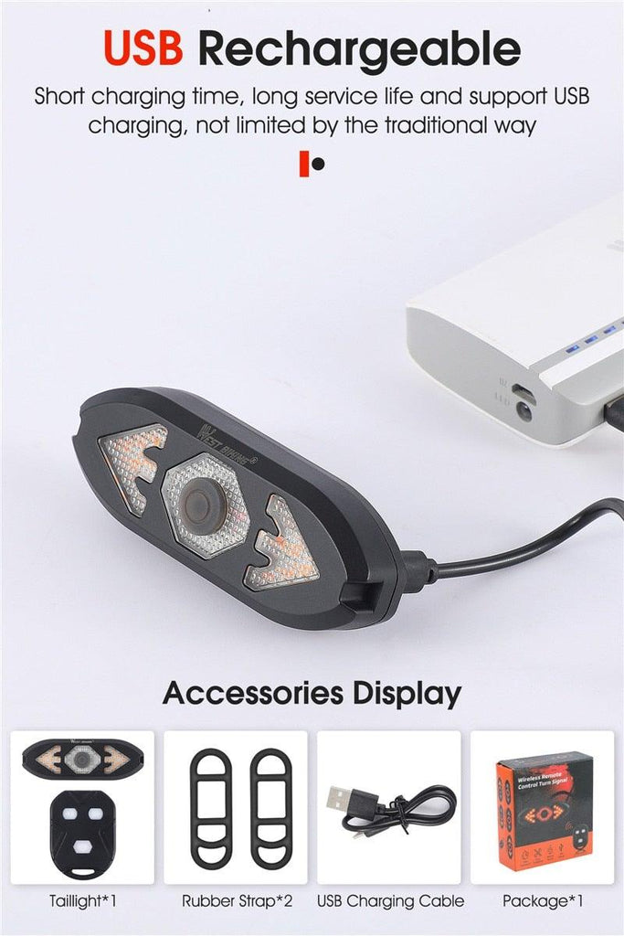 Smart Bike Light Wireless Remote Control Cycling Turning Signal Taillight USB Bicycle Rechargeable Rear Light LED Warning Lamp Bicycle Rear Light Safety Warning Bike Lights Brightest Bike Indicators Fit Saddle Rears - UrbanCycling.com