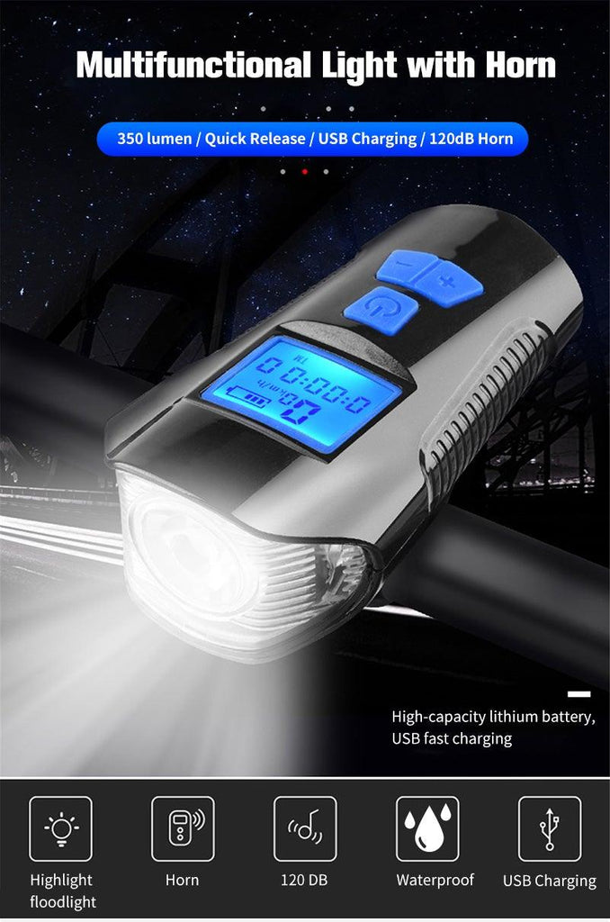 Smart Waterproof Bicycle Light USB Rechargeable Bike Front Light Flashlight With Bike Computer LCD Speedometer Waterproof Bicycles Light And Odometer Horn For Safe Cycling 4 Modes Fits For All Mountain Road Bikes - UrbanCycling.com