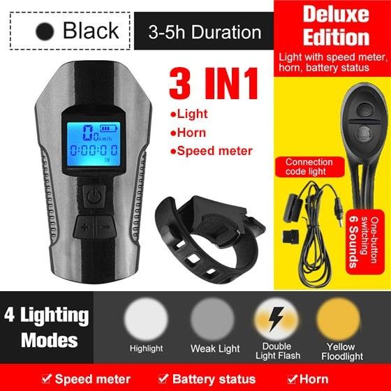 Smart Waterproof Bicycle Light USB Rechargeable Bike Front Light Flashlight With Bike Computer LCD Speedometer Waterproof Bicycles Light And Odometer Horn For Safe Cycling 4 Modes Fits For All Mountain Road Bikes - UrbanCycling.com