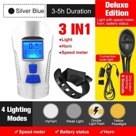 Smart Waterproof Bicycle Light USB Rechargeable Bike Front Light Flashlight With Bike Computer LCD Speedometer Waterproof Bicycles Light And Odometer Horn For Safe Cycling 4 Modes Fits For All Mountain Road Bikes - UrbanCycling.com