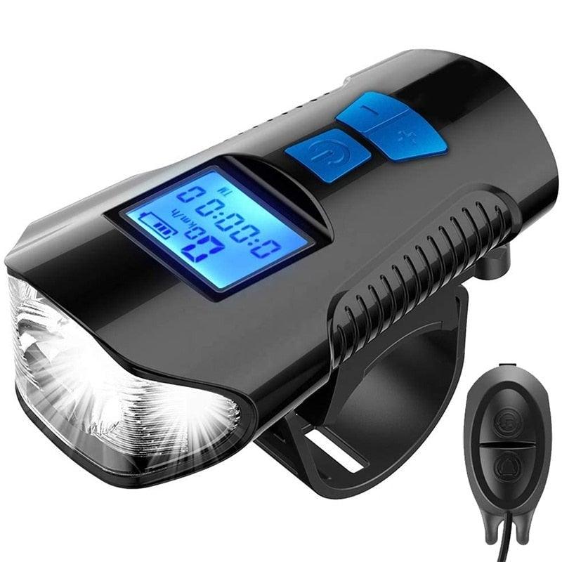 Smart Waterproof Bicycle Light USB Rechargeable Bike Front Light Flashlight With Bike Computer LCD Speedometer Waterproof Bicycles Light And Odometer Horn For Safe Cycling 4 Modes Fits For All Mountain Road Bikes - UrbanCycling.com