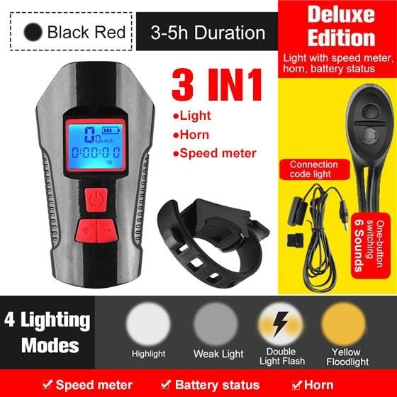 Smart Waterproof Bicycle Light USB Rechargeable Bike Front Light Flashlight With Bike Computer LCD Speedometer Waterproof Bicycles Light And Odometer Horn For Safe Cycling 4 Modes Fits For All Mountain Road Bikes - UrbanCycling.com