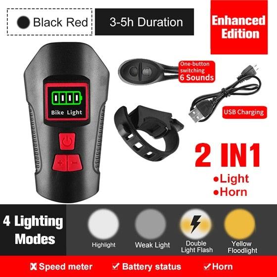 Smart Waterproof Bicycle Light USB Rechargeable Bike Front Light Flashlight With Bike Computer LCD Speedometer Waterproof Bicycles Light And Odometer Horn For Safe Cycling 4 Modes Fits For All Mountain Road Bikes - UrbanCycling.com