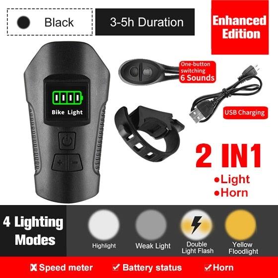 Smart Waterproof Bicycle Light USB Rechargeable Bike Front Light Flashlight With Bike Computer LCD Speedometer Waterproof Bicycles Light And Odometer Horn For Safe Cycling 4 Modes Fits For All Mountain Road Bikes - UrbanCycling.com