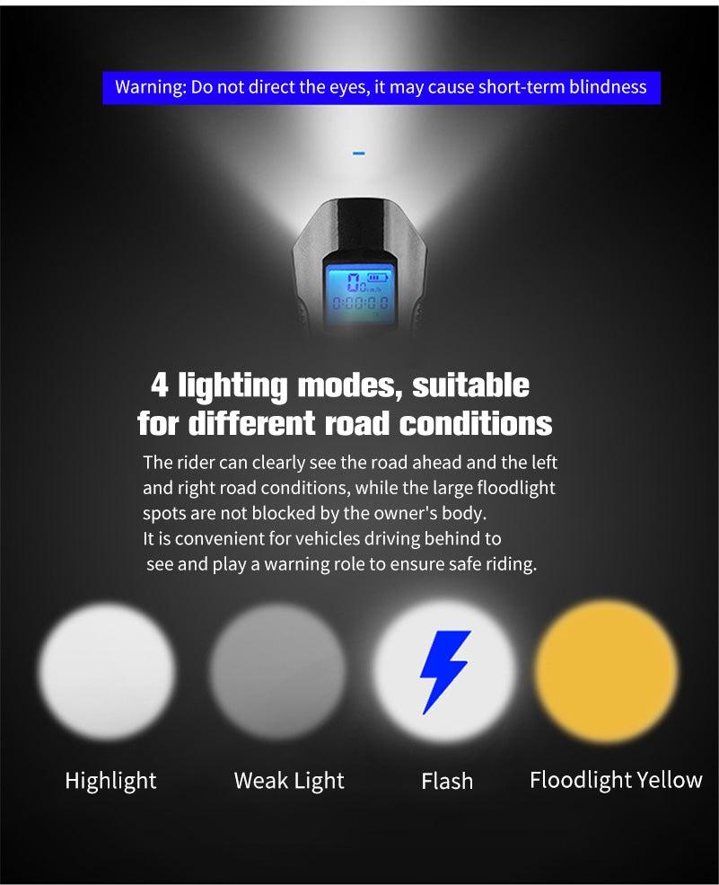 Smart Waterproof Bicycle Light USB Rechargeable Bike Front Light Flashlight With Bike Computer LCD Speedometer Waterproof Bicycles Light And Odometer Horn For Safe Cycling 4 Modes Fits For All Mountain Road Bikes - UrbanCycling.com