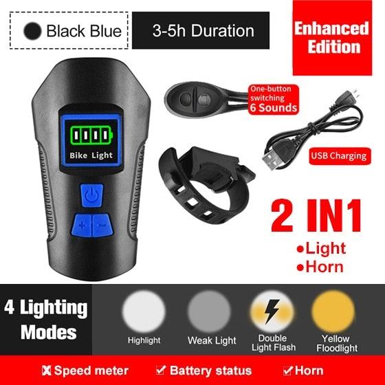 Smart Waterproof Bicycle Light USB Rechargeable Bike Front Light Flashlight With Bike Computer LCD Speedometer Waterproof Bicycles Light And Odometer Horn For Safe Cycling 4 Modes Fits For All Mountain Road Bikes - UrbanCycling.com