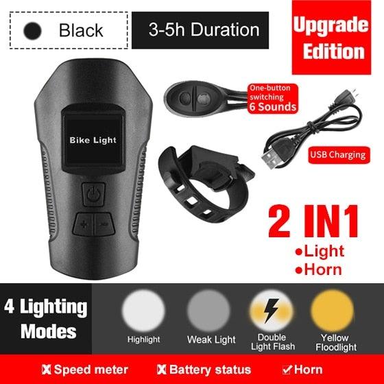 Smart Waterproof Bicycle Light USB Rechargeable Bike Front Light Flashlight With Bike Computer LCD Speedometer Waterproof Bicycles Light And Odometer Horn For Safe Cycling 4 Modes Fits For All Mountain Road Bikes - UrbanCycling.com