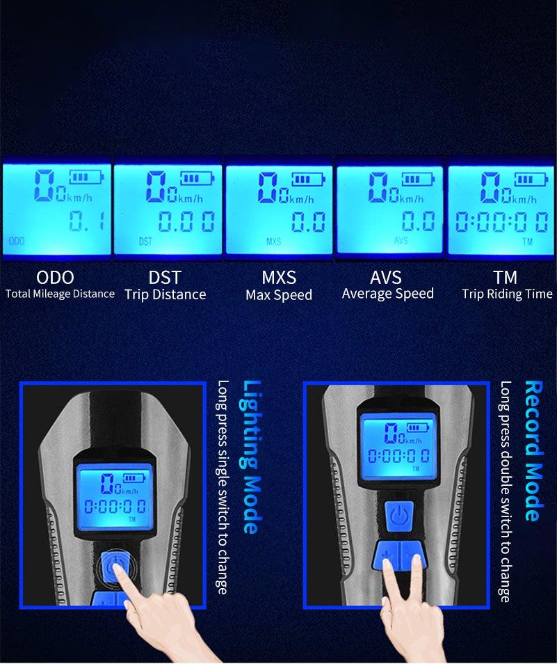 Smart Waterproof Bicycle Light USB Rechargeable Bike Front Light Flashlight With Bike Computer LCD Speedometer Waterproof Bicycles Light And Odometer Horn For Safe Cycling 4 Modes Fits For All Mountain Road Bikes - UrbanCycling.com
